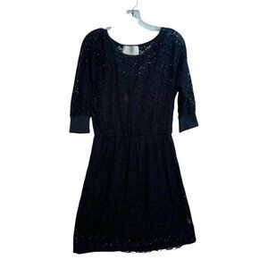 Staci Woo Souvenir Edition Black Lace Midi Woman’s Large Dress 3/4 Sleeves